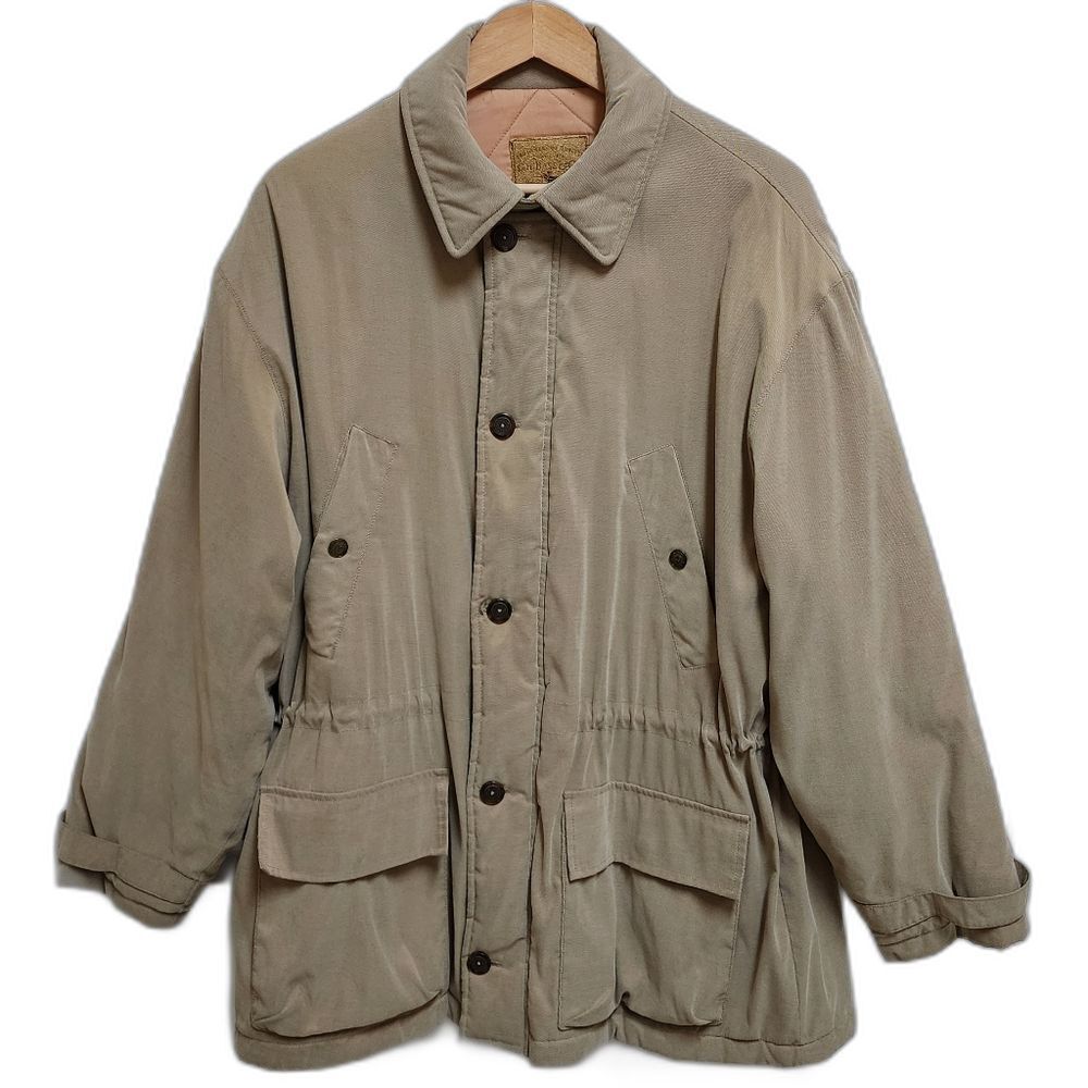 GH Bass Jacket Men Sz M Khaki Green Button Quilted Utility Field Chore Barn Coat